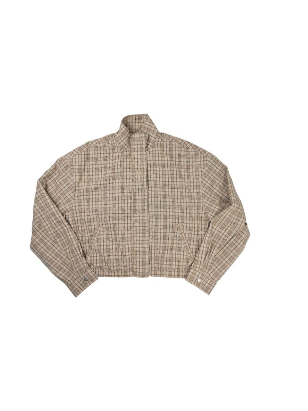 White Fox Boutique Stay For Life Funnel Neck Jacket in Beige Plaid